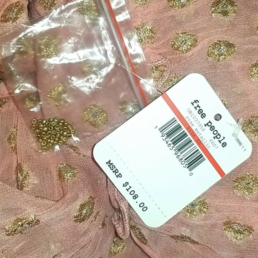 Free People Rose Pink Metallic Sophia Slip Dress Back Tie - Picture 8 of 11